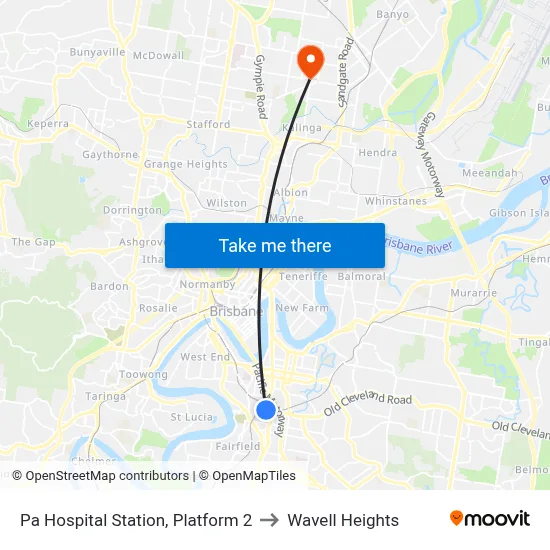 Pa Hospital Station, Platform 2 to Wavell Heights map