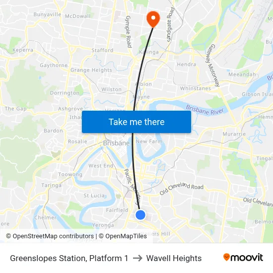 Greenslopes Station, Platform 1 to Wavell Heights map