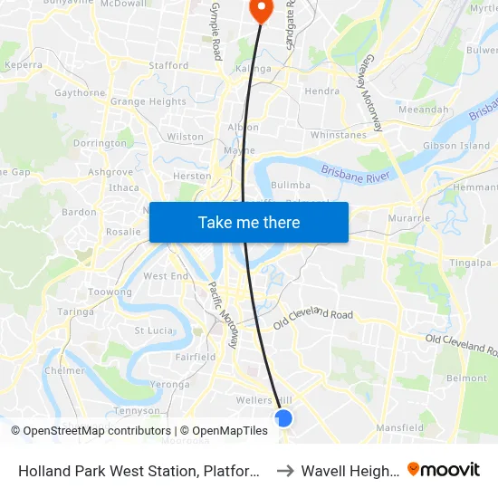 Holland Park West Station, Platform 1 to Wavell Heights map