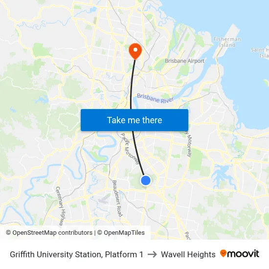 Griffith University Station, Platform 1 to Wavell Heights map