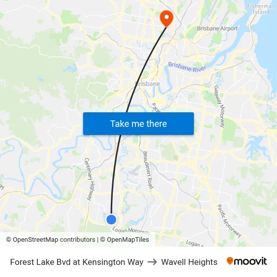 Forest Lake Bvd at Kensington Way to Wavell Heights map