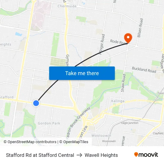 Stafford Rd at Stafford Central to Wavell Heights map