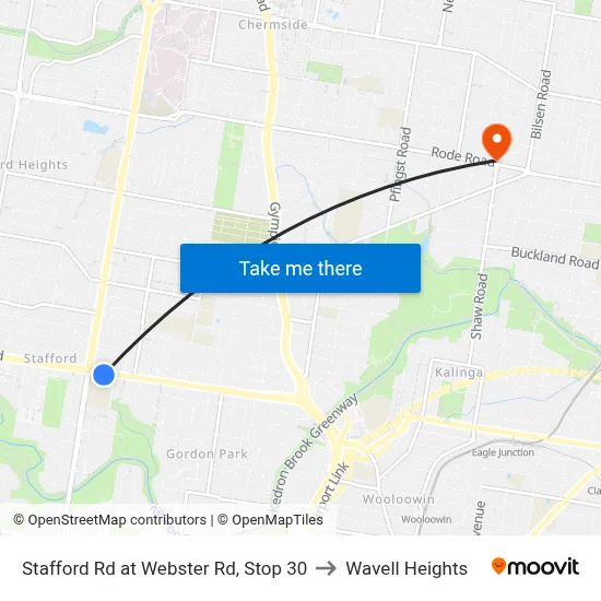 Stafford Rd at Webster Rd, Stop 30 to Wavell Heights map