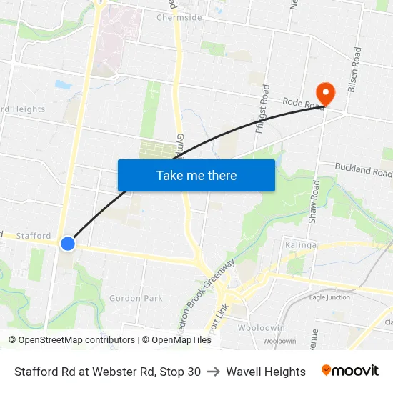 Stafford Rd at Webster Rd, Stop 30 to Wavell Heights map