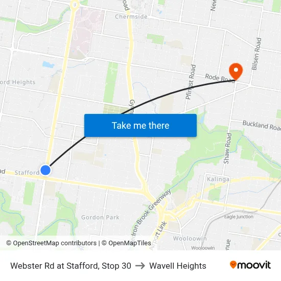 Webster Rd at Stafford, Stop 30 to Wavell Heights map
