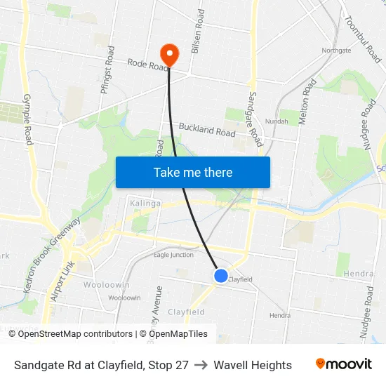 Sandgate Rd at Clayfield, Stop 27 to Wavell Heights map