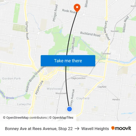 Bonney Ave at Rees Avenue, Stop 22 to Wavell Heights map