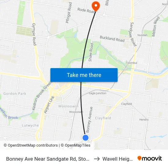 Bonney Ave Near Sandgate Rd, Stop 21 to Wavell Heights map