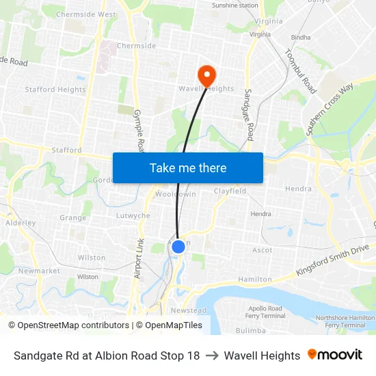 Sandgate Rd at Albion Road Stop 18 to Wavell Heights map