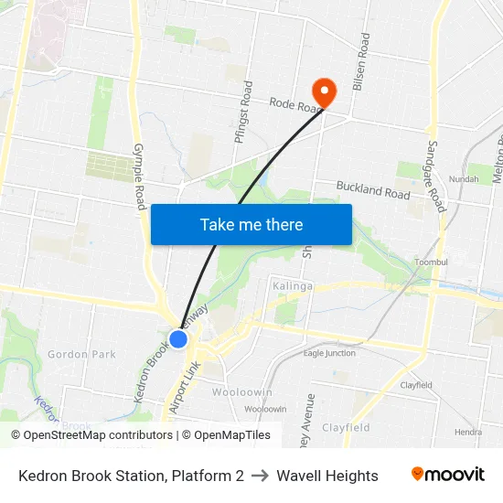 Kedron Brook Station, Platform 2 to Wavell Heights map