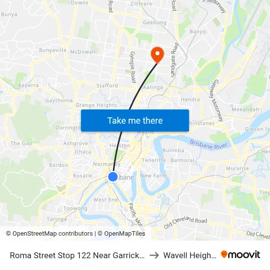 Roma Street Stop 122 Near Garrick St to Wavell Heights map