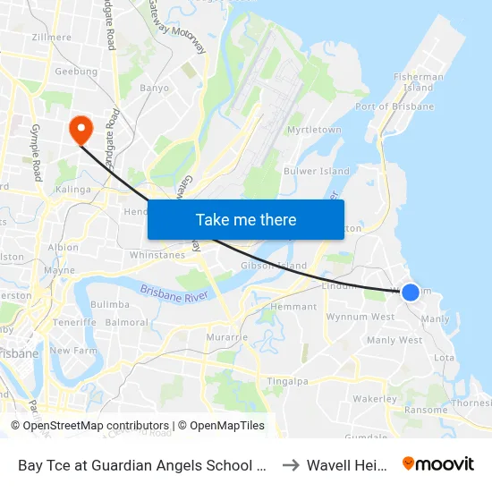 Bay Tce at Guardian Angels School Stop 95 to Wavell Heights map