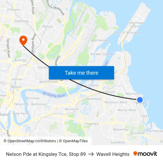 Nelson Pde at Kingsley Tce, Stop 89 to Wavell Heights map