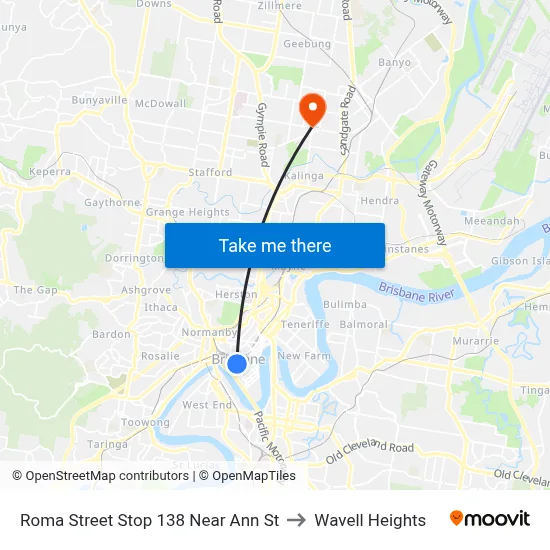 Roma Street Stop 138 Near Ann St to Wavell Heights map