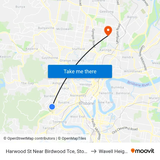 Harwood St Near Birdwood Tce, Stop 28a to Wavell Heights map