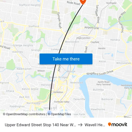 Upper Edward Street Stop 140 Near Wickham Tce to Wavell Heights map