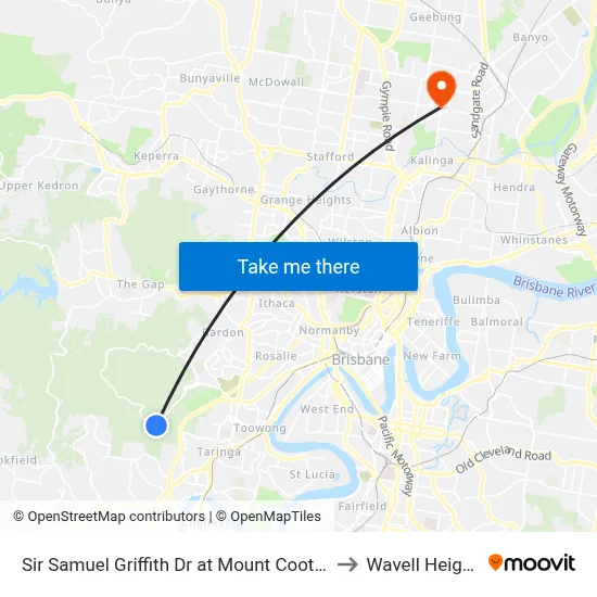 Sir Samuel Griffith Dr at Mount Coot-Tha to Wavell Heights map
