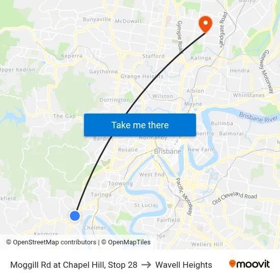 Moggill Rd at Chapel Hill, Stop 28 to Wavell Heights map