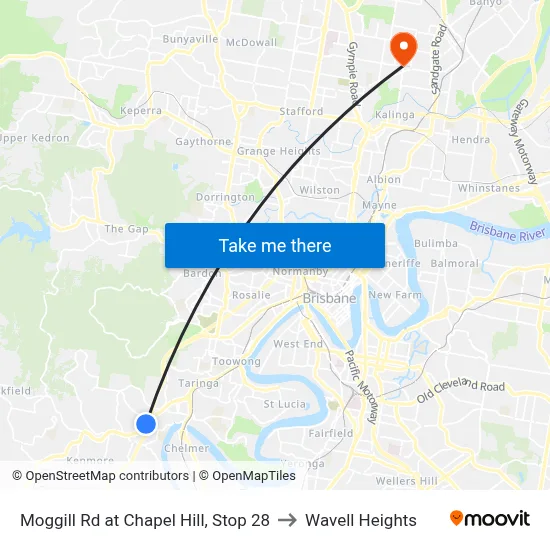 Moggill Rd at Chapel Hill, Stop 28 to Wavell Heights map