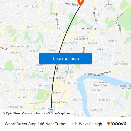 Wharf Street Stop 166 Near Turbot St to Wavell Heights map