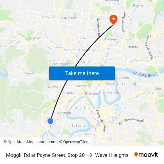 Moggill Rd at Payne Street, Stop 20 to Wavell Heights map