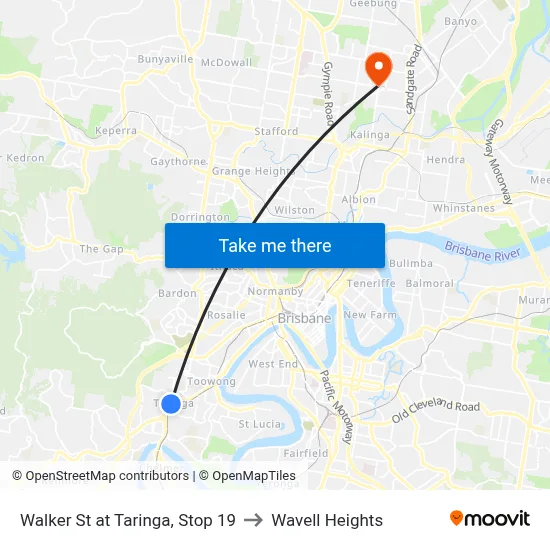 Walker St at Taringa, Stop 19 to Wavell Heights map