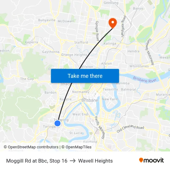 Moggill Rd at Bbc, Stop 16 to Wavell Heights map