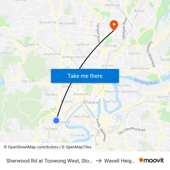 Sherwood Rd at Toowong West, Stop 22 to Wavell Heights map