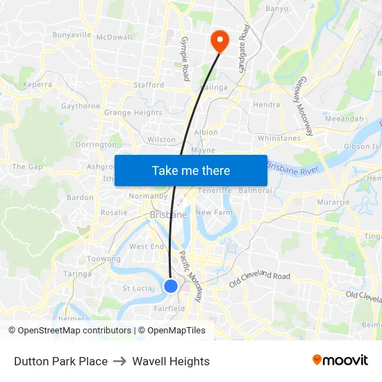 Dutton Park Place to Wavell Heights map