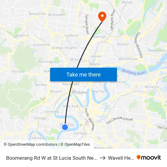 Boomerang Rd W at St Lucia South Near Hawken Dr to Wavell Heights map