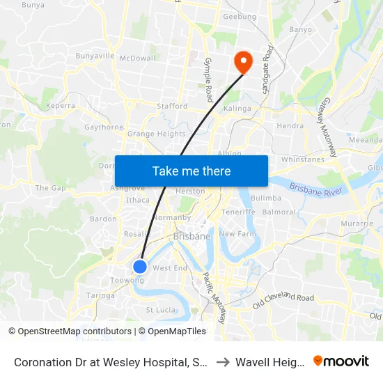 Coronation Dr at Wesley Hospital, Stop 9 to Wavell Heights map
