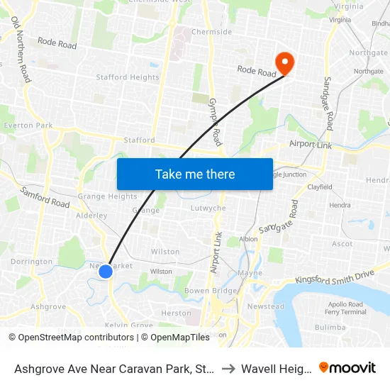 Ashgrove Ave Near Caravan Park, Stop 20 to Wavell Heights map
