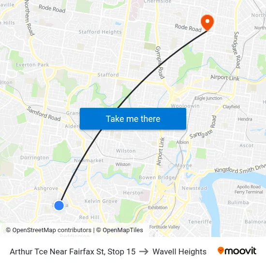 Arthur Tce Near Fairfax St, Stop 15 to Wavell Heights map