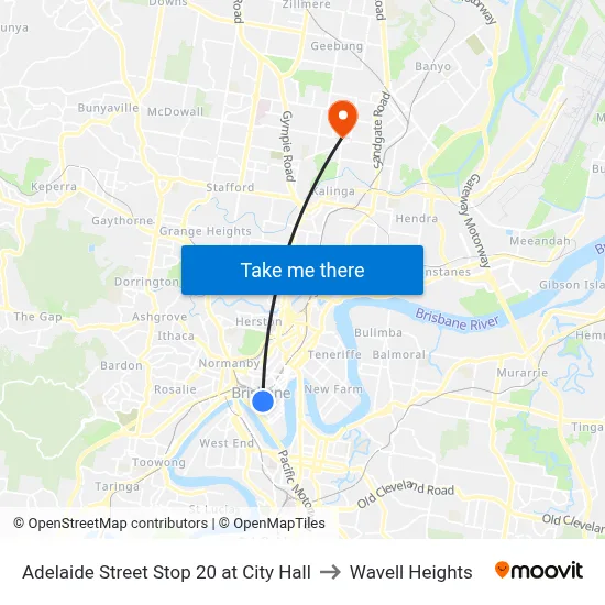 Adelaide Street Stop 20 at City Hall to Wavell Heights map