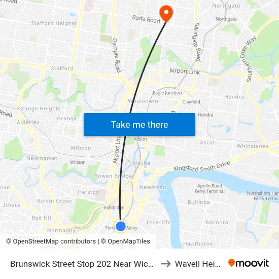 Brunswick Street Stop 202 Near Wickham St to Wavell Heights map