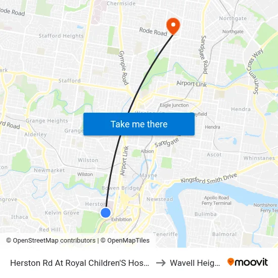 Herston Rd At Royal Children'S Hospital to Wavell Heights map