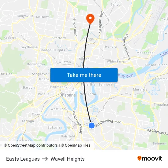 Easts Leagues to Wavell Heights map