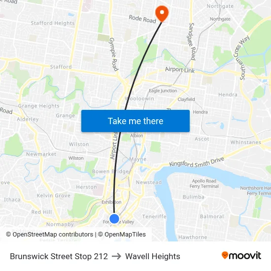 Brunswick Street Stop 212 to Wavell Heights map