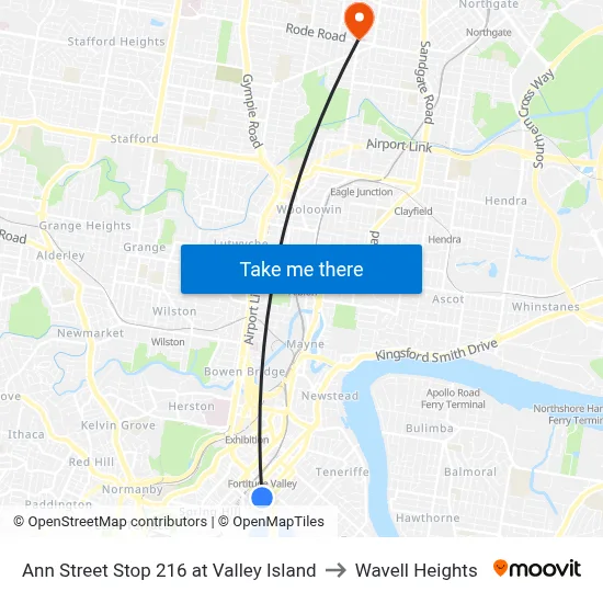 Ann Street Stop 216 at Valley Island to Wavell Heights map