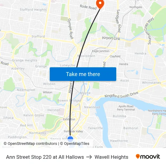 Ann Street Stop 220 at All Hallows to Wavell Heights map