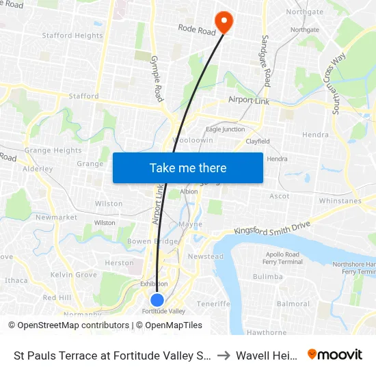 St Pauls Terrace at Fortitude Valley Stop 232 to Wavell Heights map