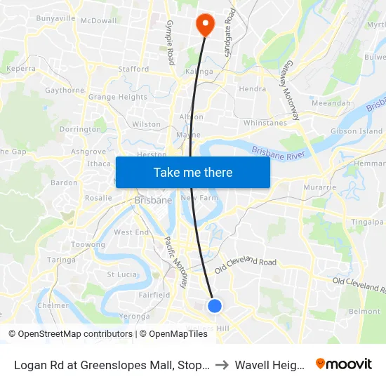 Logan Rd at Greenslopes Mall, Stop 24 to Wavell Heights map