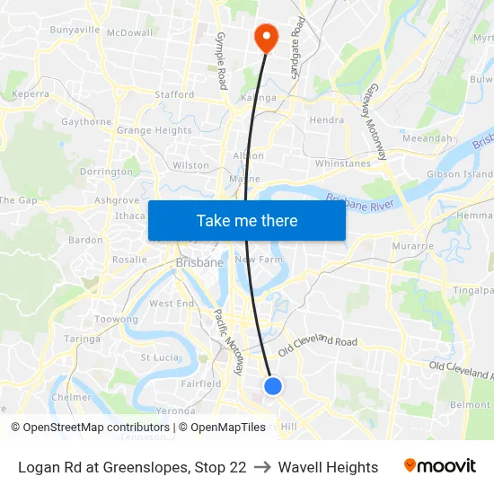 Logan Rd at Greenslopes, Stop 22 to Wavell Heights map