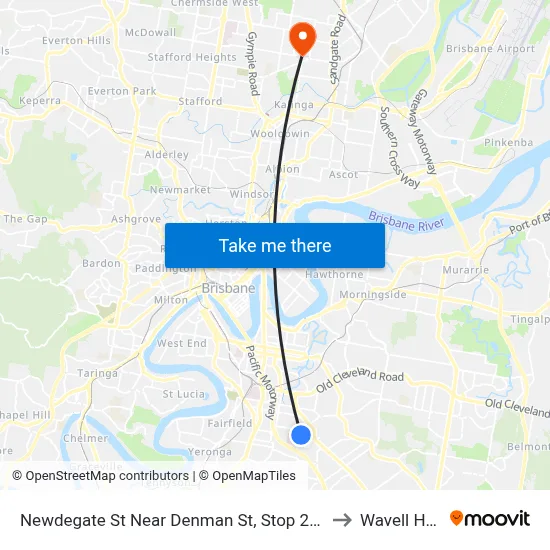 Newdegate St Near Denman St, Stop 22 - Temp Closure to Wavell Heights map