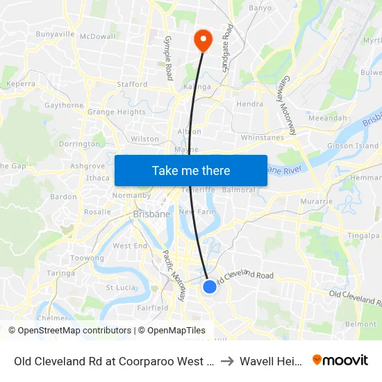Old Cleveland Rd at Coorparoo West Stop 19 to Wavell Heights map