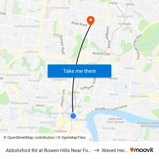 Abbotsford Rd at Bowen Hills Near Folkestone St to Wavell Heights map