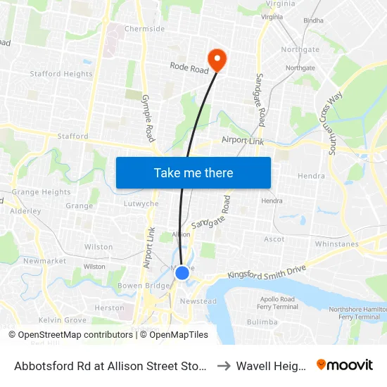 Abbotsford Rd at Allison Street Stop 16 to Wavell Heights map
