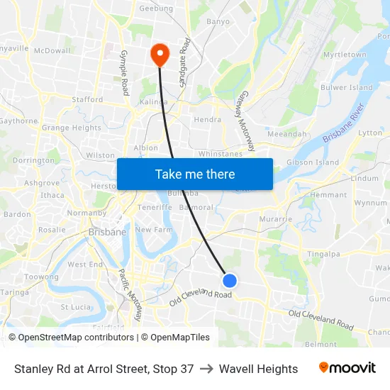 Stanley Rd at Arrol Street, Stop 37 to Wavell Heights map