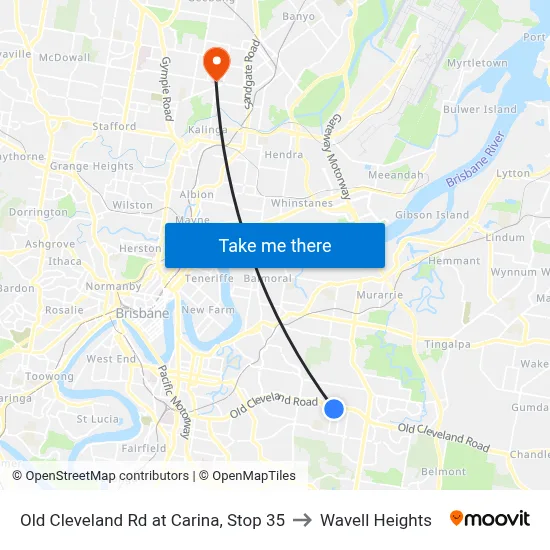 Old Cleveland Rd at Carina, Stop 35 to Wavell Heights map