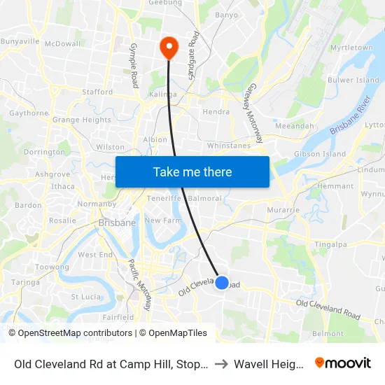 Old Cleveland Rd at Camp Hill, Stop 30 to Wavell Heights map